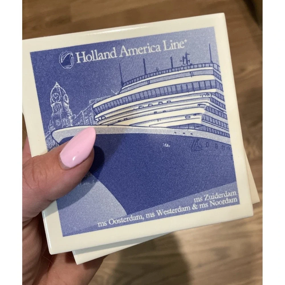 Holland America Line Coaster Delft Blue Tile Cruise Ship Coaster Zuiderdam Set 5